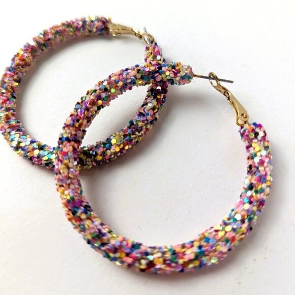 Multicolor Sequin Large Hoop Earrings - Picture 3 of 3